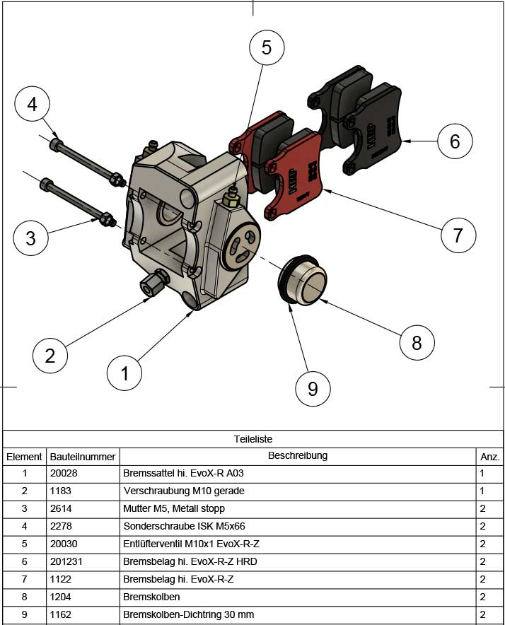 Bremssattel hi. EvoX-R A03 kpl.